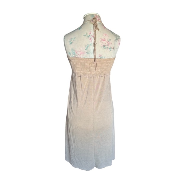Venus Woman’s Smocked Halter Top Tie Back Mini Dress in Beige size S - Picture 3 of 6